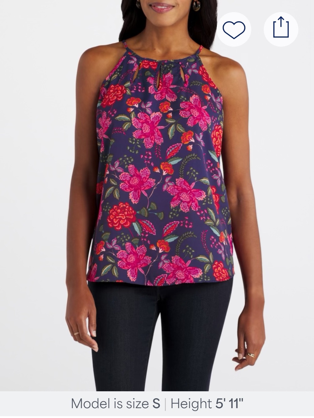 Papermoon Navy Halter Camisole with Pink & Red Floral Print - Picture 1 of 6